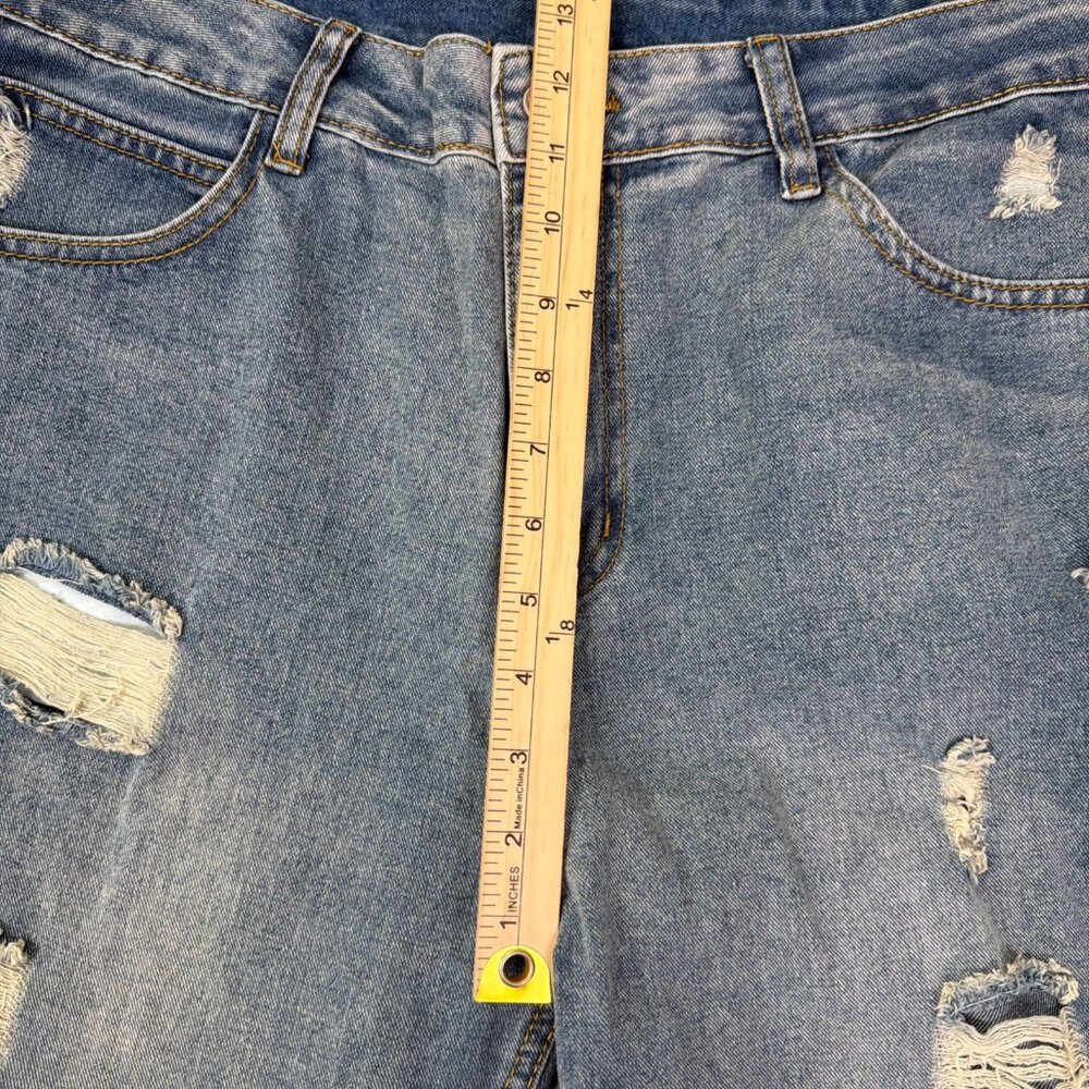 Patchwork Boho Wide Leg Jeans Womens L Blue Patch Distressed Indie Festival - Picture 7 of 10